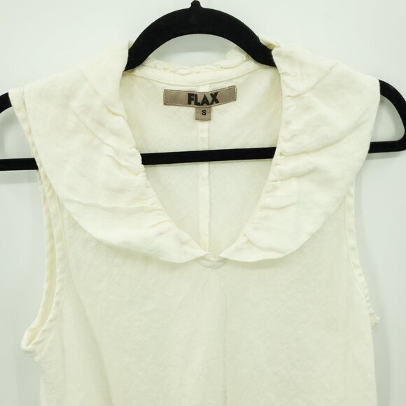 Flax 100% Linen Collared Sleeveless Top S Cream/Off-White - Picture 4 of 11